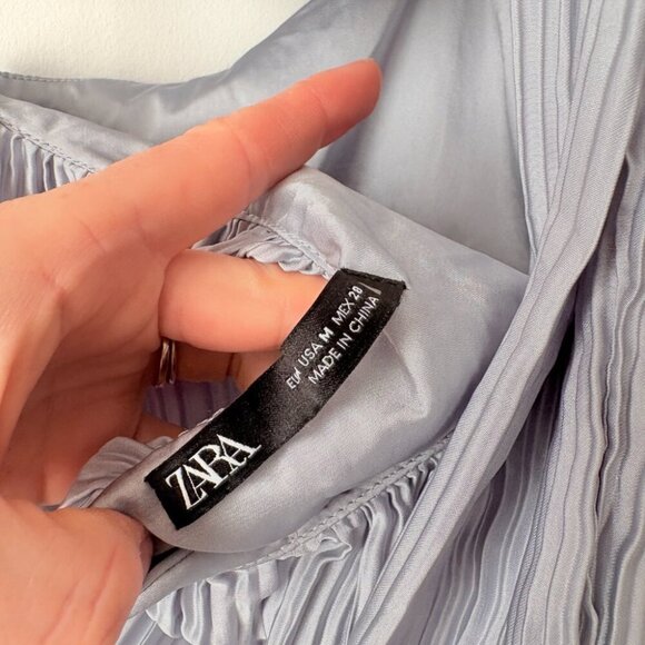 Zara Cut Out Pleated Midi Long Dress Light Blue Size Medium - Picture 9 of 10